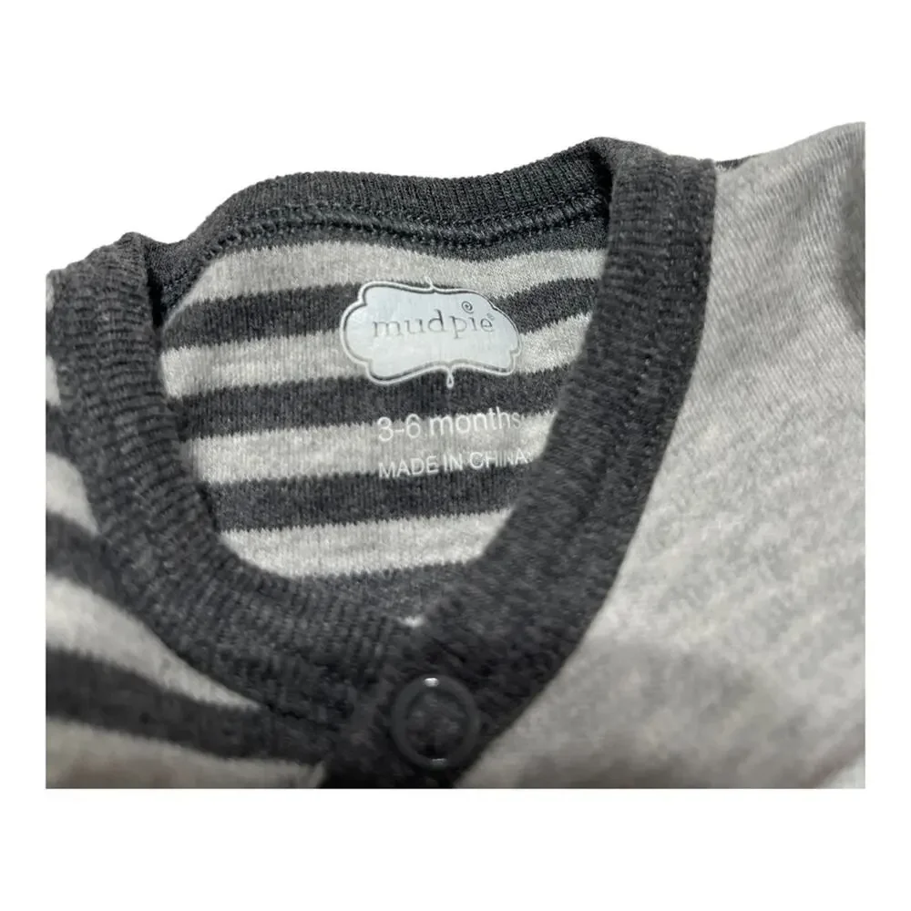 Mud Pie 3-6 month gender neutral striped Christmas Santa one piece sleeper baby